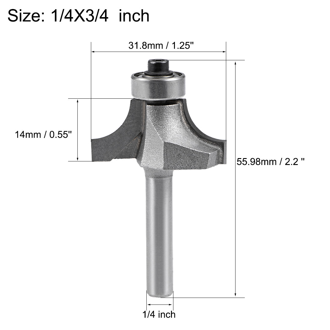 Harfington Router Bit 1/4 Inch Shank 3/4 Inch Cutting Dia Round Over Corner 2 Flutes Tungsten Steel for Woodworking Milling Cutter Tool 2pcs
