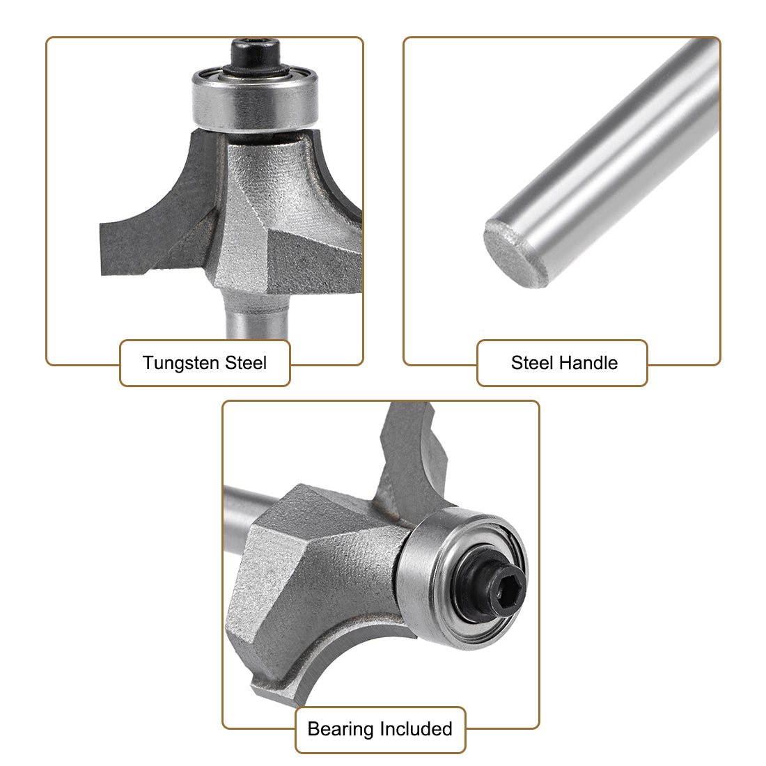 Harfington Router Bit 1/4 Inch Shank 3/4 Inch Cutting Dia Round Over Corner 2 Flutes Tungsten Steel for Woodworking Milling Cutter Tool 2pcs