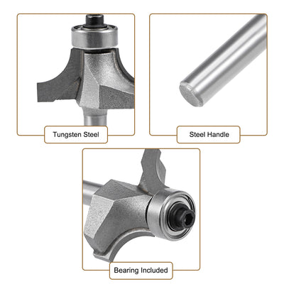 Harfington Router Bit 1/4 Inch Shank 3/4 Inch Cutting Dia Round Over Corner 2 Flutes Tungsten Steel for Woodworking Milling Cutter Tool 2pcs