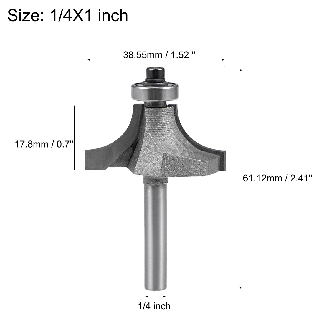 Harfington Router Bit 1/4 Inch Shank 1 Inch Cutting Dia Round Over Corner 2 Flutes Tungsten Steel for Woodworking Milling Cutter Tool