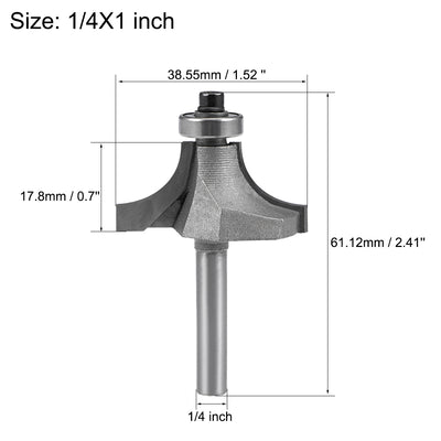 Harfington Router Bit 1/4 Inch Shank 1 Inch Cutting Dia Round Over Corner 2 Flutes Tungsten Steel for Woodworking Milling Cutter Tool