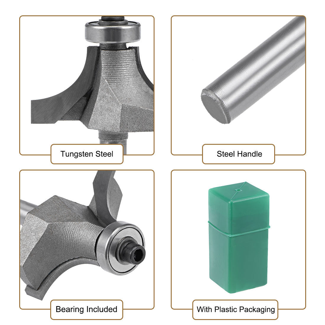 Harfington Router Bit 1/4 Inch Shank 1 Inch Cutting Dia Round Over Corner 2 Flutes Tungsten Steel for Woodworking Milling Cutter Tool