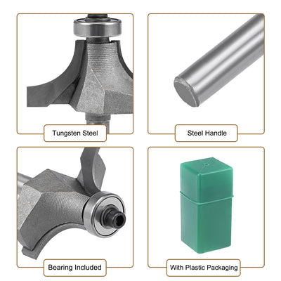 Harfington Router Bit 1/4 Inch Shank 1 Inch Cutting Dia Round Over Corner 2 Flutes Tungsten Steel for Woodworking Milling Cutter Tool