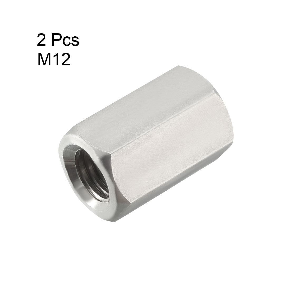 Harfington M12 X 1.75-Pitch 30mm Length 304 Stainless Steel Metric Hex Coupling Nut, 2 Pcs