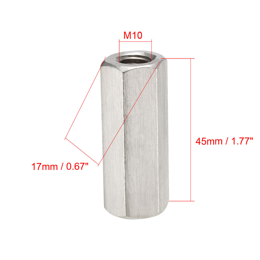 Harfington M10 X 1.5-Pitch 45mm Length 304 Stainless Steel Metric Hex Coupling Nut, 2-Pack