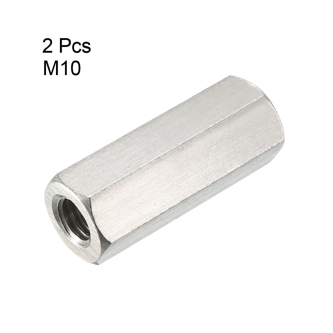 Harfington M10 X 1.5-Pitch 45mm Length 304 Stainless Steel Metric Hex Coupling Nut, 2-Pack