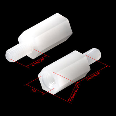 Harfington F/M Nylon Hex Standoff Spacer Screws PCB Pillar White 100 Pcs