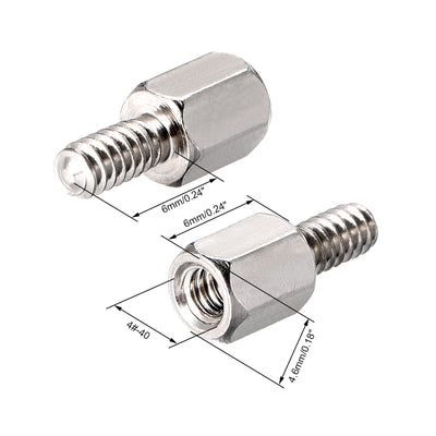 Harfington 4#-40 6+6mm F/M Brass Hex Standoff Spacer Screws PCB Pillar Nickel Plated 100 Pcs