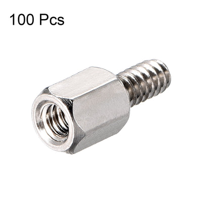 Harfington 4#-40 6+6mm F/M Brass Hex Standoff Spacer Screws PCB Pillar Nickel Plated 100 Pcs