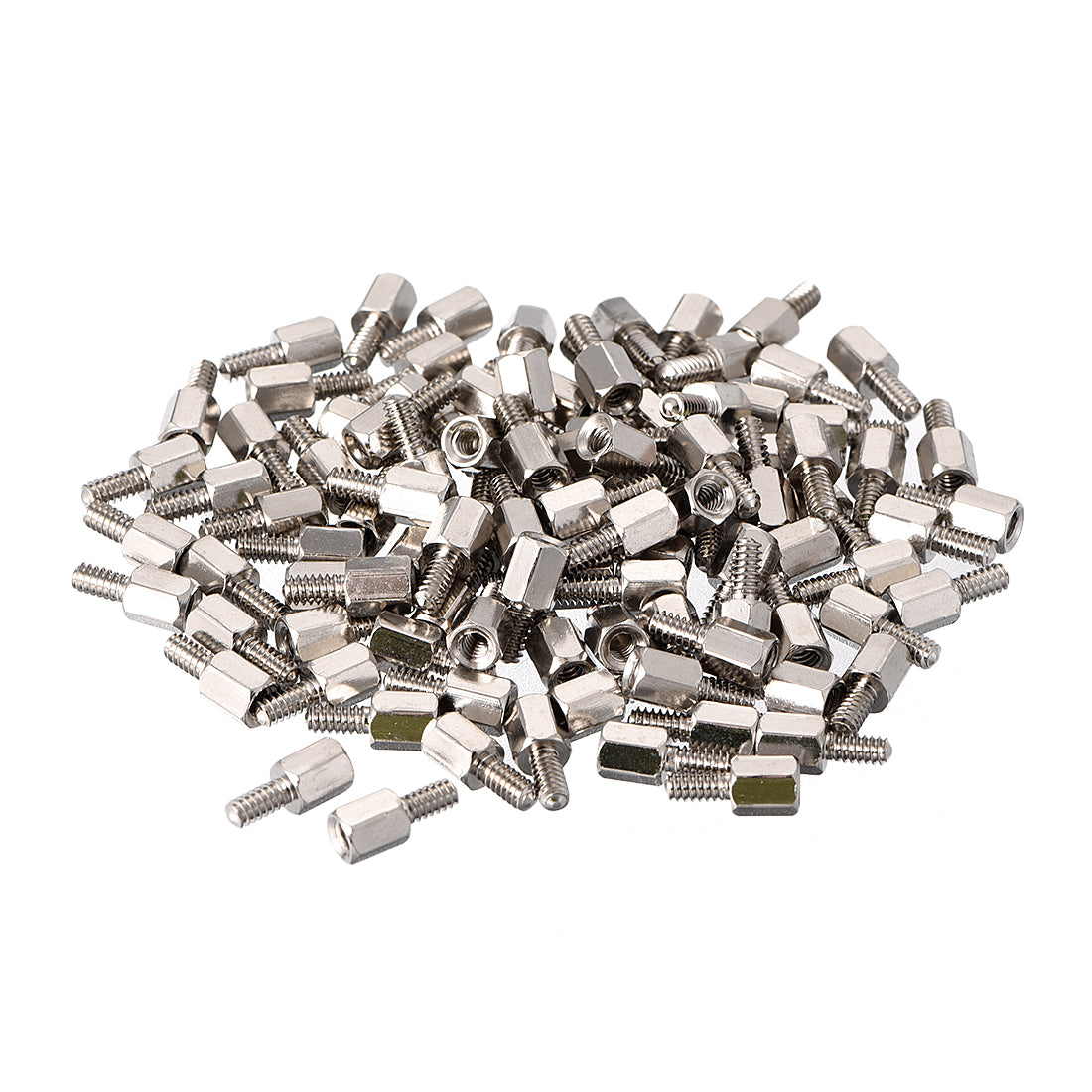 Harfington 4#-40 6+6mm F/M Brass Hex Standoff Spacer Screws PCB Pillar Nickel Plated 100 Pcs