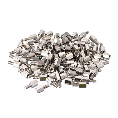 Harfington 4#-40 6+6mm F/M Brass Hex Standoff Spacer Screws PCB Pillar Nickel Plated 100 Pcs