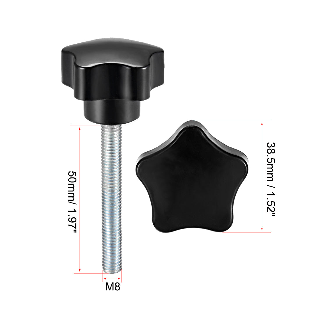 Harfington Star Knobs Grips Male Thread  Steel Zinc Stud Black Placement PP