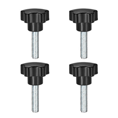 Harfington 4Pcs Star Knobs Grips M10 x 40mm Male Thread  Steel Zinc Stud Black PP