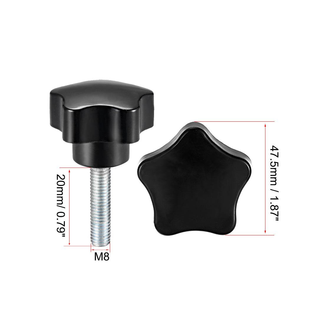 Harfington Star Knobs Grips Male Thread  Steel Zinc Stud Black PP
