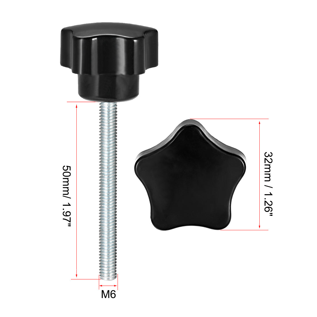 Harfington Star Knobs Grips Male Thread  Steel Zinc Stud Black PP