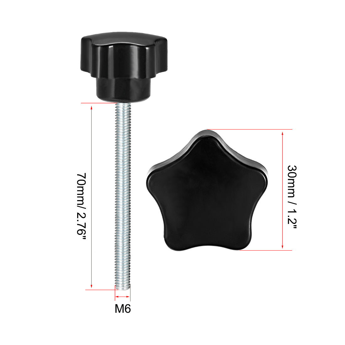 Harfington 3 Pcs Star Knob Grip Male Thread  Steel Zinc Stud Black PP