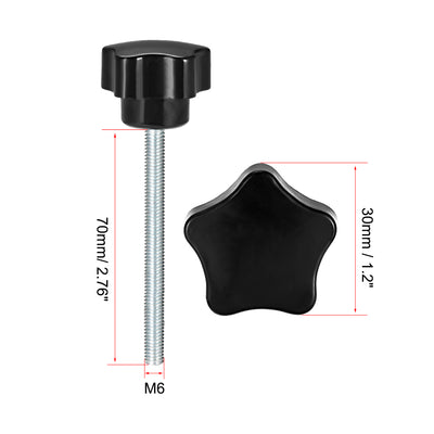 Harfington 3 Pcs Star Knob Grip Male Thread  Steel Zinc Stud Black PP
