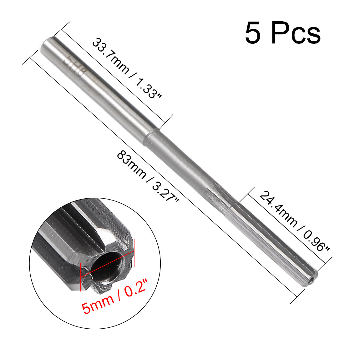 Harfington 5mm Chucking Reamer HSS D4 6 Straight Flutes Machine Milling Cutter Tool 5Pcs
