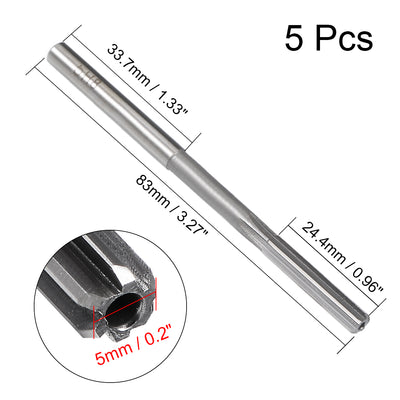 Harfington 5mm Chucking Reamer HSS D4 6 Straight Flutes Machine Milling Cutter Tool 5Pcs