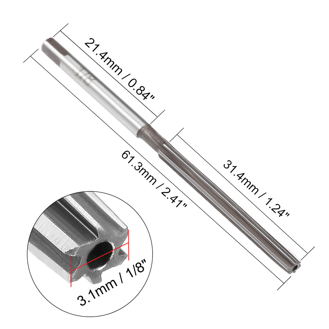 Harfington 1/8" Hand Reamer HSS H7 6 Straight Flutes Milling Cutter Tool