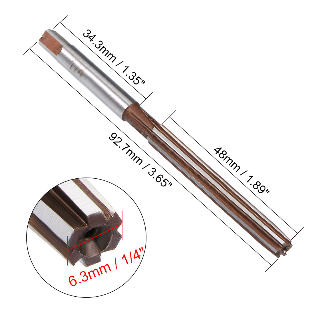 Harfington 1/4" Hand Reamer HSS H7 6 Straight Flutes Milling Cutter Tool
