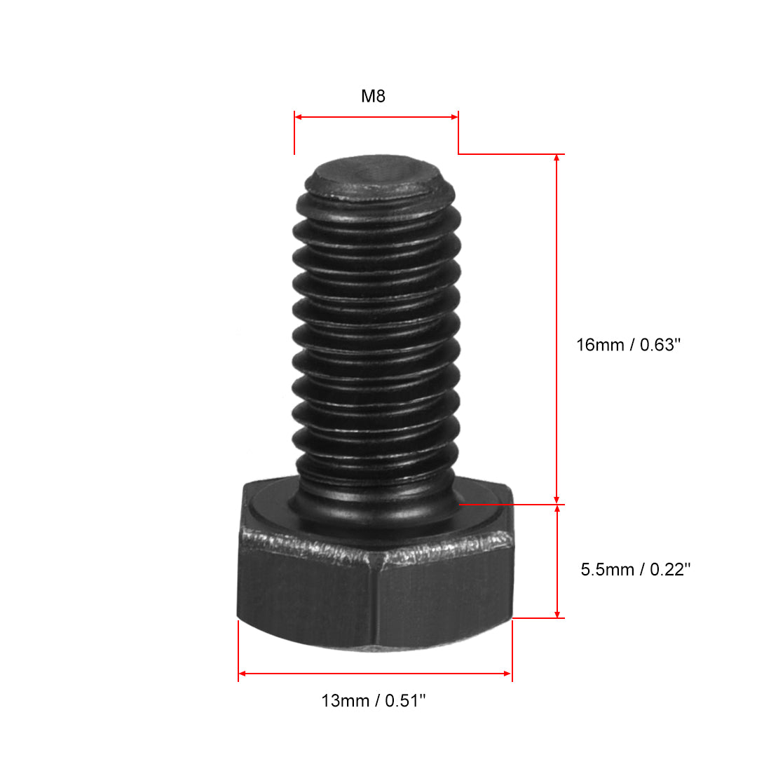 Harfington M8x16mm Hex Head Screw Bolts Fastener Grade 8.8 Carbon Steel Black 40pcs