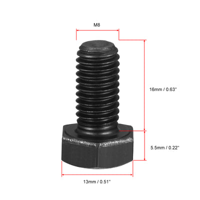 Harfington M8x16mm Hex Head Screw Bolts Fastener Grade 8.8 Carbon Steel Black 40pcs