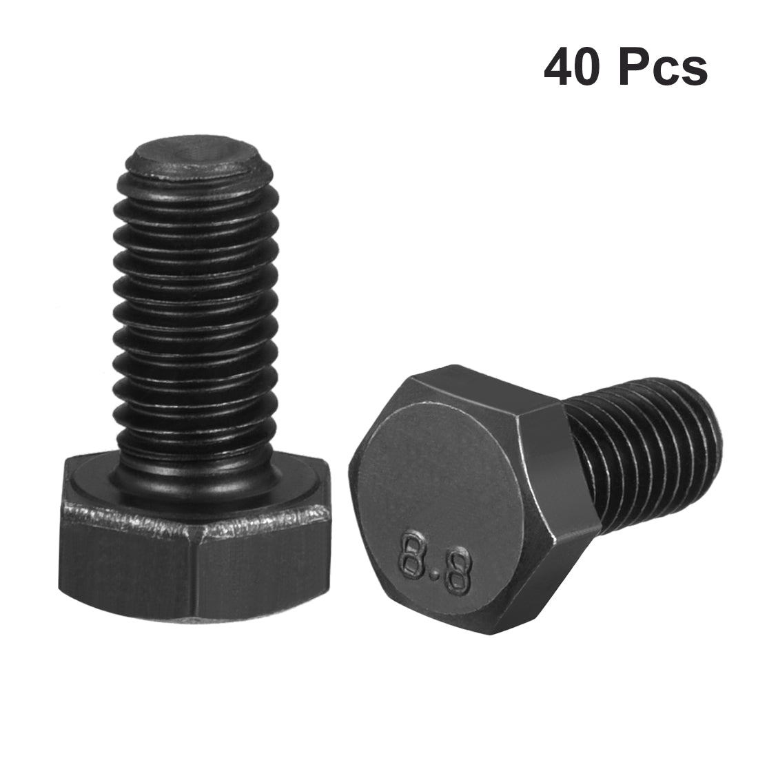 Harfington M8x16mm Hex Head Screw Bolts Fastener Grade 8.8 Carbon Steel Black 40pcs
