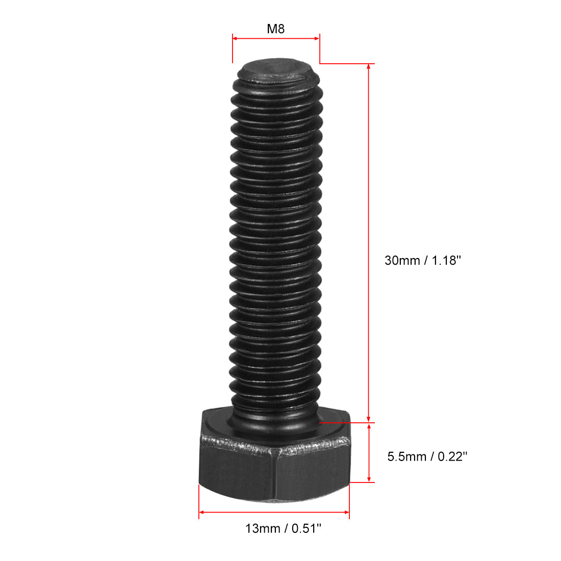 Harfington M8x30mm Hex Head Screw Bolts Fastener Grade 8.8 Carbon Steel Black 15pcs