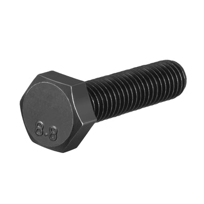 Harfington M8x30mm Hex Head Screw Bolts Fastener Grade 8.8 Carbon Steel Black 15pcs