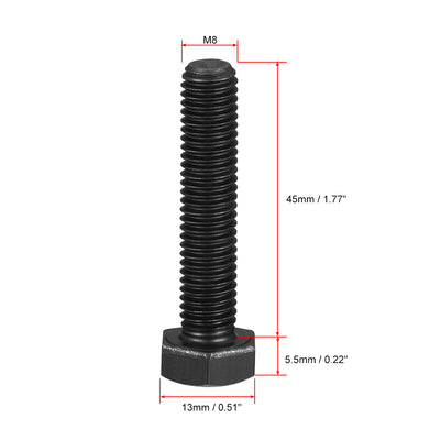 Harfington M8x45mm Hex Head Screw Bolts Fastener Grade 8.8 Carbon Steel Black 20pcs