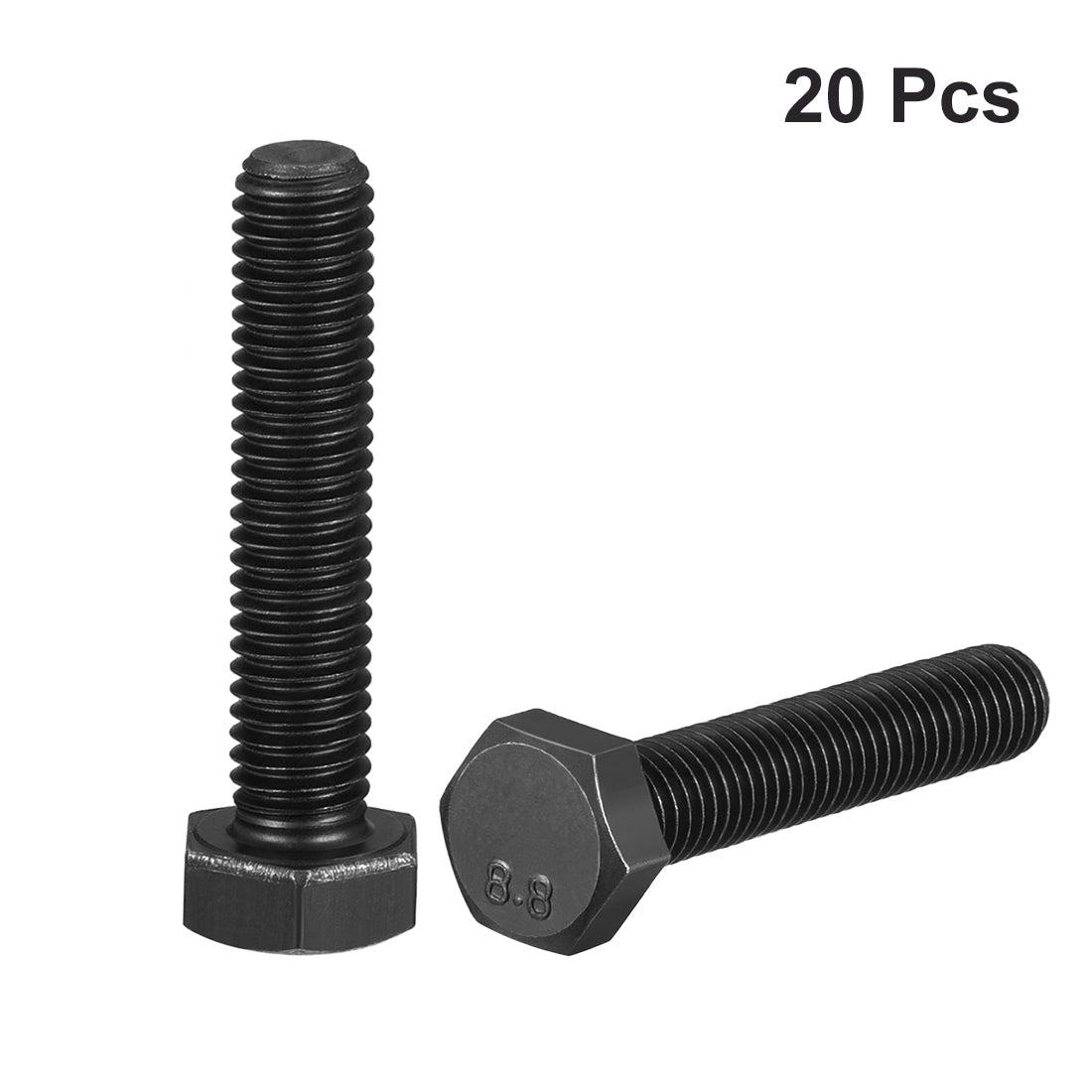 Harfington M8x45mm Hex Head Screw Bolts Fastener Grade 8.8 Carbon Steel Black 20pcs