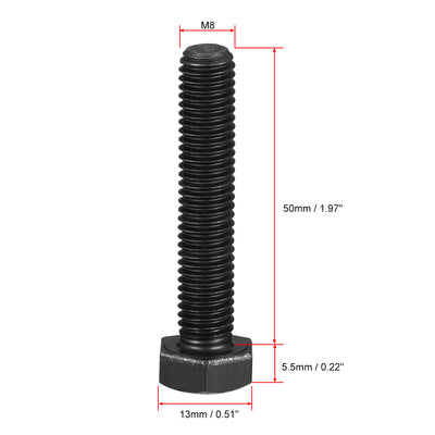 Harfington M8x50mm Hex Head Screw Bolts Fastener Grade 8.8 Carbon Steel Black 5pcs