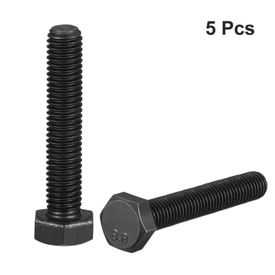 Harfington M8x50mm Hex Head Screw Bolts Fastener Grade 8.8 Carbon Steel Black 5pcs