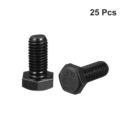 Harfington M10x20mm Hex Head Screw Bolts Fastener Grade 8.8 Carbon Steel Black 25pcs
