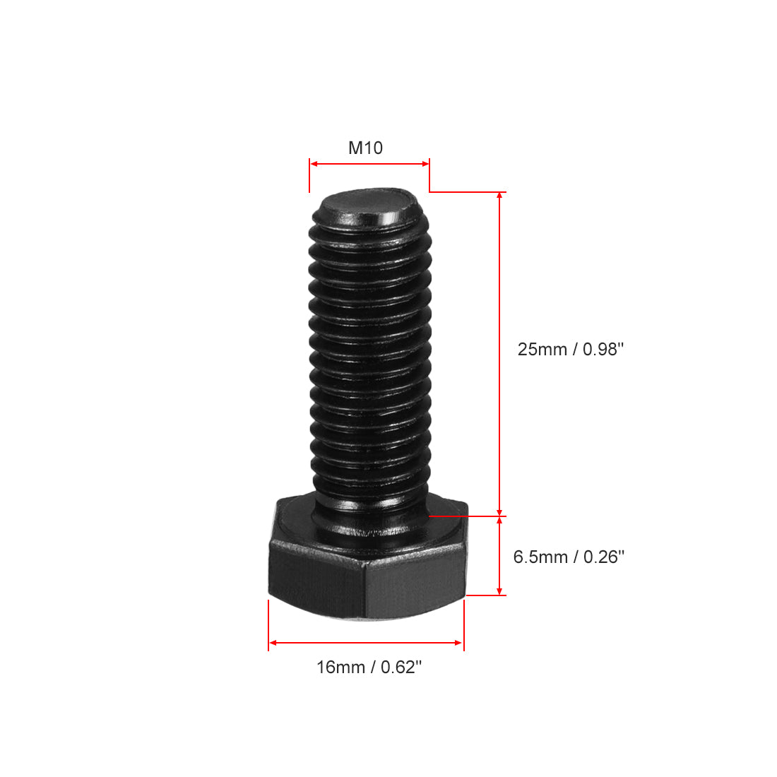 Harfington M10x25mm Hex Head Screw Bolts Fastener Grade 8.8 Carbon Steel Black 20pcs
