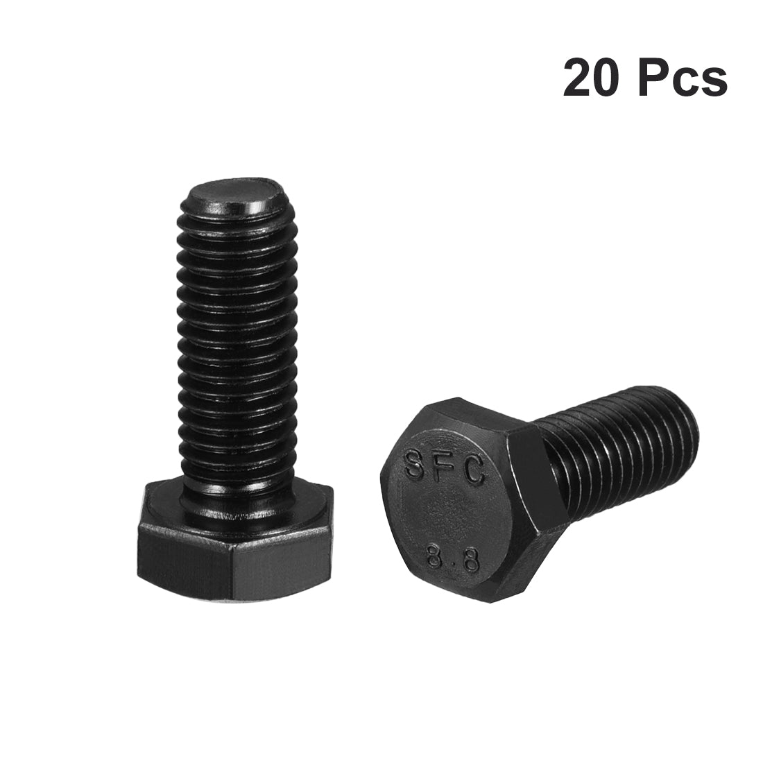 Harfington M10x25mm Hex Head Screw Bolts Fastener Grade 8.8 Carbon Steel Black 20pcs