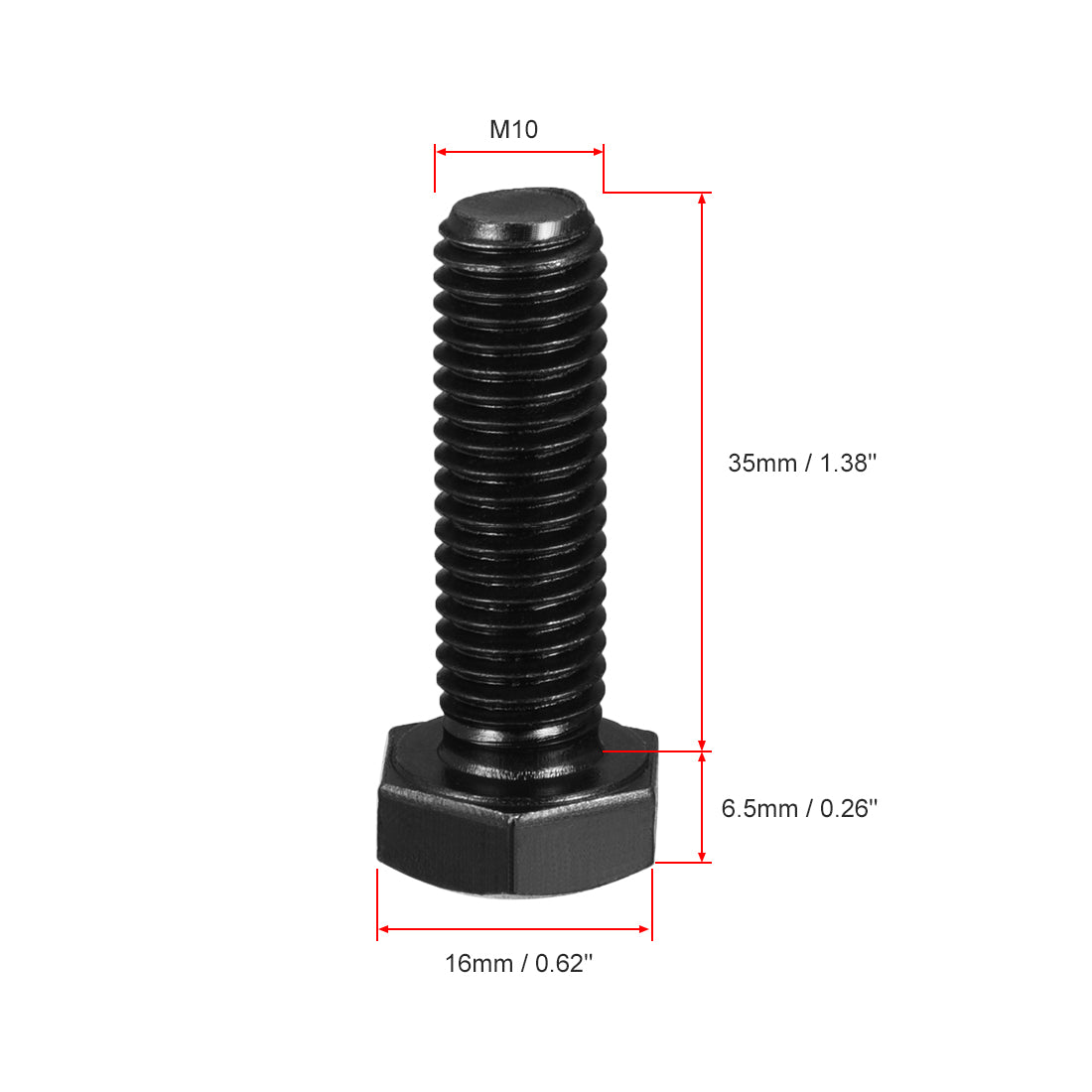 Harfington M10x35mm Hex Head Screw Bolts Fastener Grade 8.8 Carbon Steel Black 15pcs