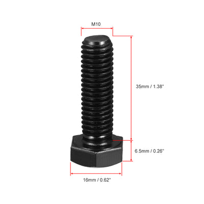Harfington M10x35mm Hex Head Screw Bolts Fastener Grade 8.8 Carbon Steel Black 15pcs