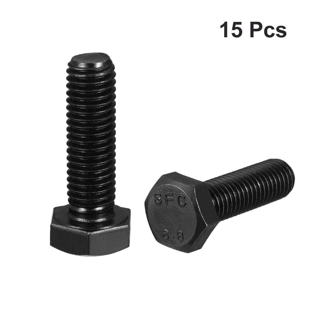 Harfington M10x35mm Hex Head Screw Bolts Fastener Grade 8.8 Carbon Steel Black 15pcs