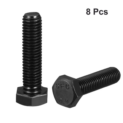 Harfington M10x45mm Hex Head Screw Bolts Fastener Grade 8.8 Carbon Steel Black 8pcs