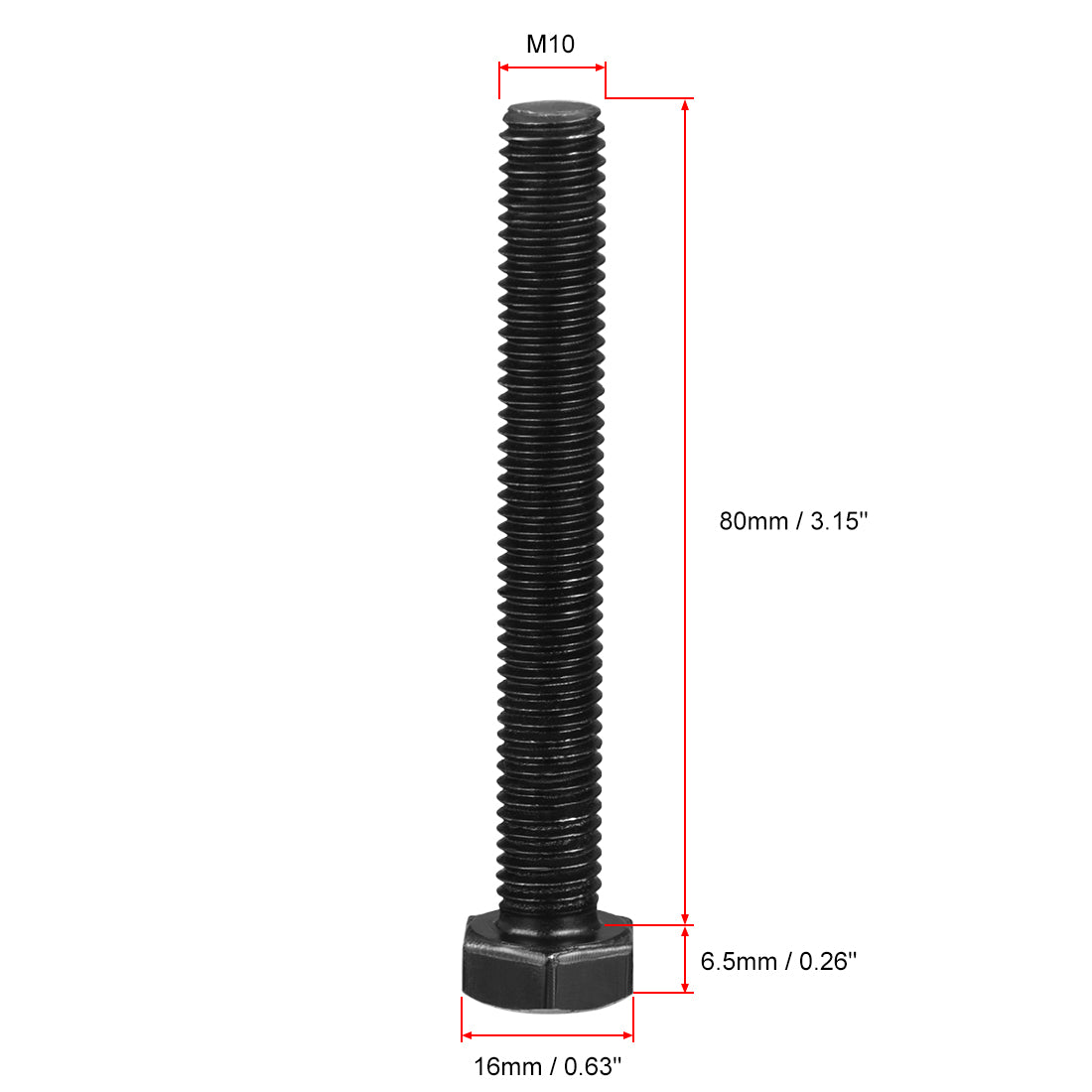 Harfington M10x80mm Hex Head Screw Bolts Fastener Grade 8.8 Carbon Steel Black 10pcs