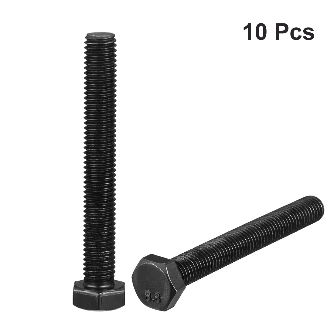 Harfington M10x80mm Hex Head Screw Bolts Fastener Grade 8.8 Carbon Steel Black 10pcs
