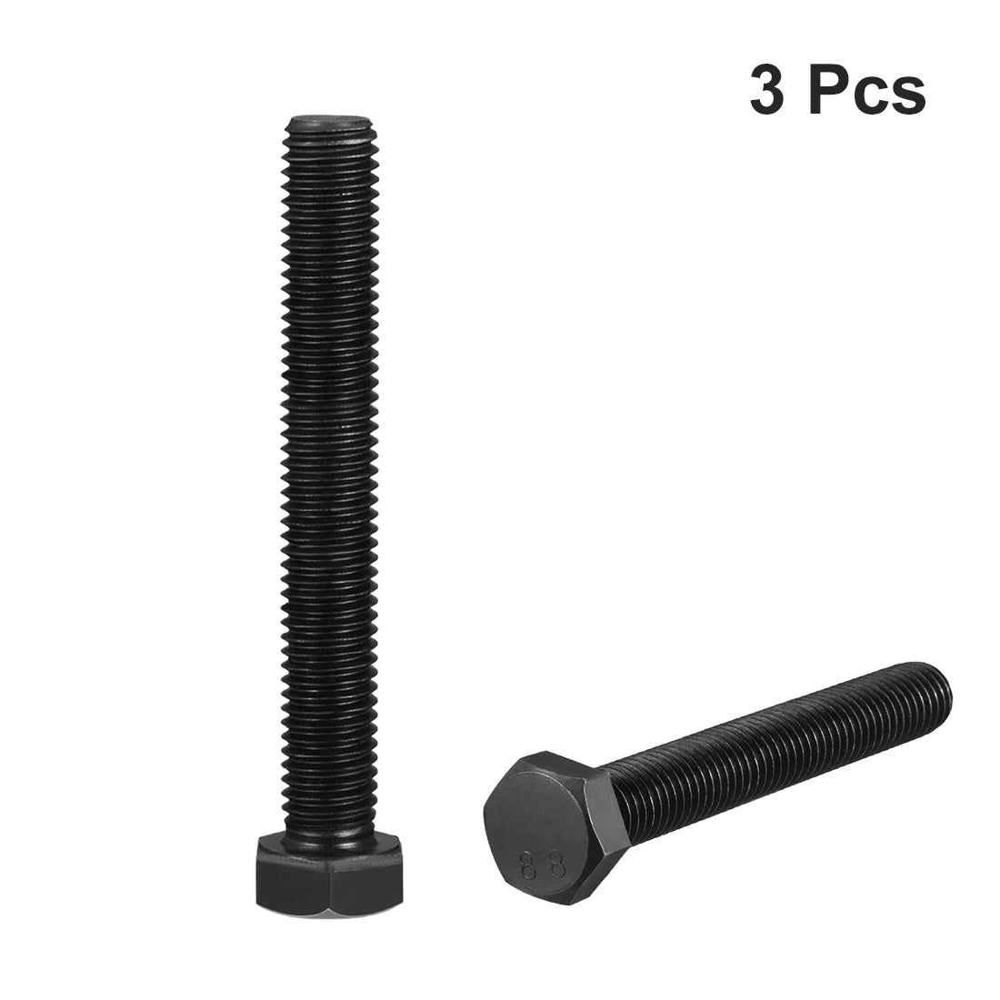 Harfington M12x90mm Hex Head Screw Bolts Fastener Grade 8.8 Carbon Steel Black 3pcs
