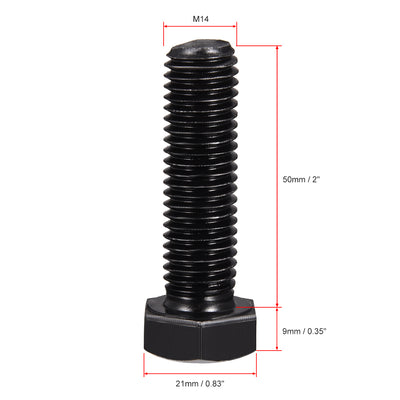 Harfington M14x50mm Hex Head Screw Bolts Fastener Grade 8.8 Carbon Steel Black 3pcs