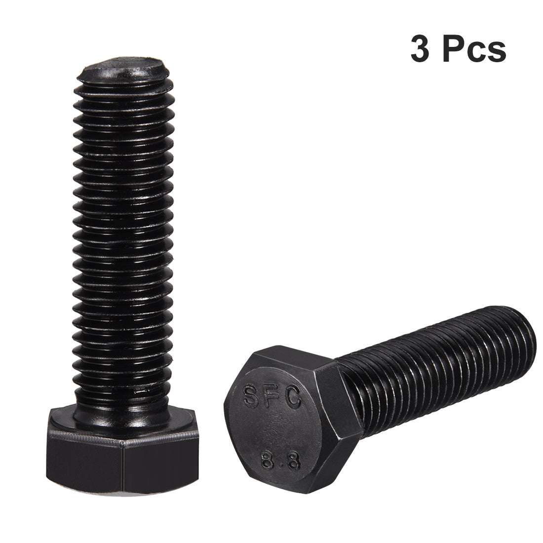 Harfington M14x50mm Hex Head Screw Bolts Fastener Grade 8.8 Carbon Steel Black 3pcs