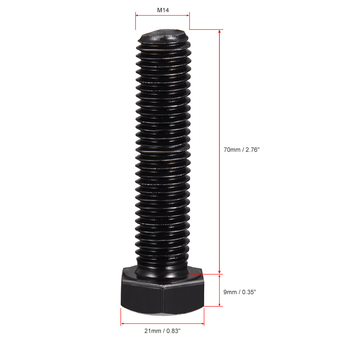 Harfington M14x70mm Hex Head Screw Bolts Fastener Grade 8.8 Carbon Steel Black 3pcs