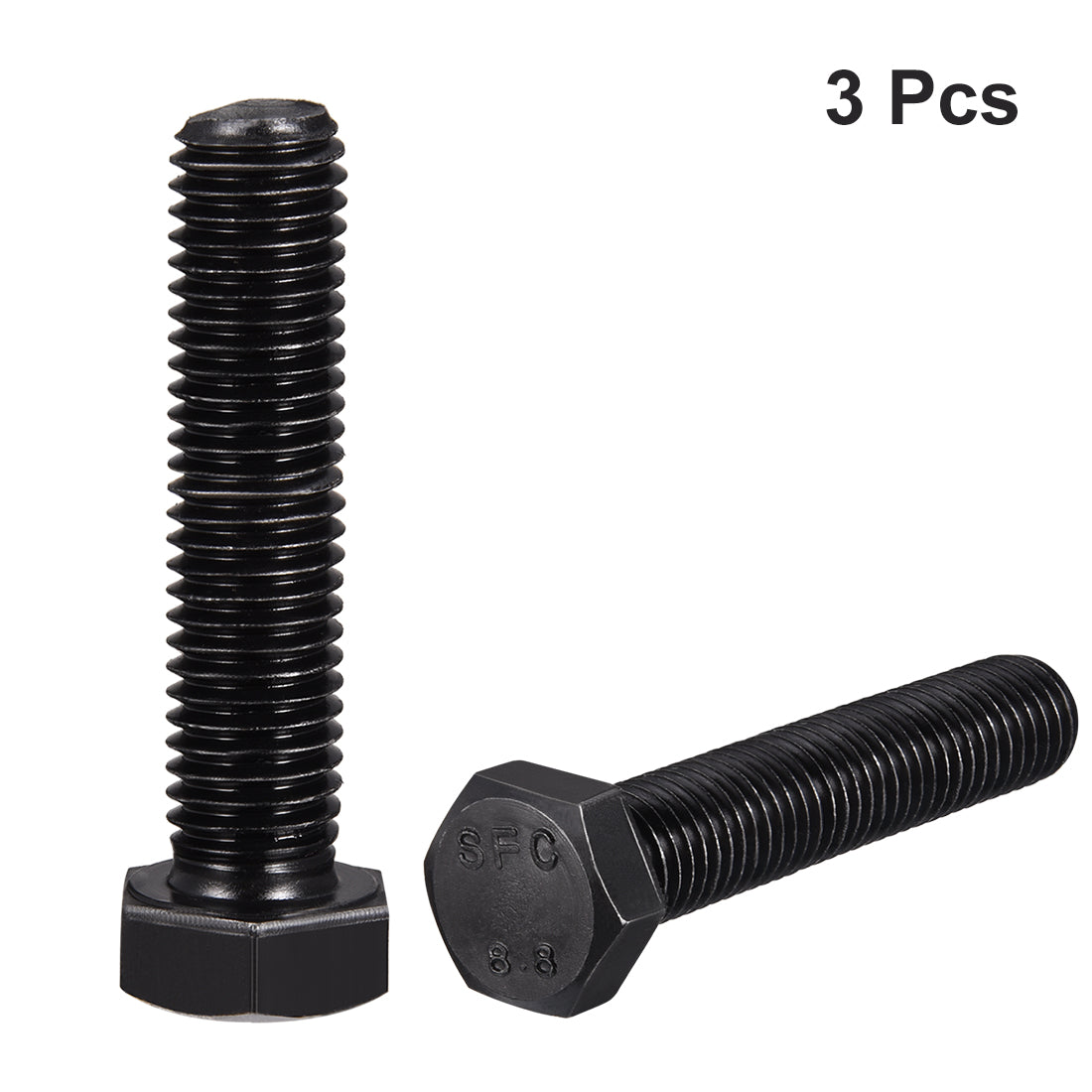 Harfington M14x70mm Hex Head Screw Bolts Fastener Grade 8.8 Carbon Steel Black 3pcs