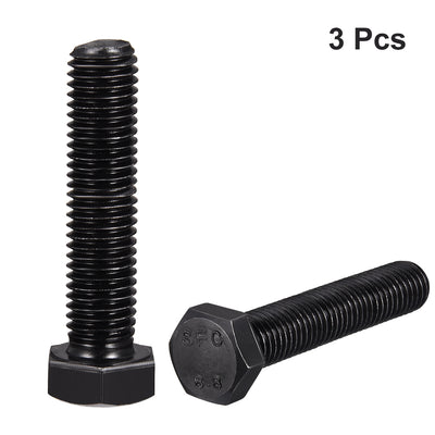 Harfington M14x70mm Hex Head Screw Bolts Fastener Grade 8.8 Carbon Steel Black 3pcs
