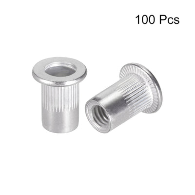 Harfington M6 Aluminum Alloy Rivet Nuts Flat Head Insert Nutsert 100 Pcs